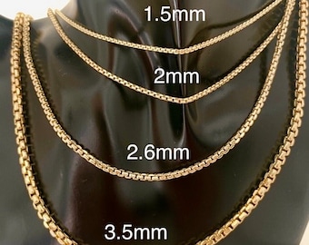 14k Yellow Gold Box Chain Necklace |  Gold Box Chain | 14k Chain Necklace for Womens | 14k Cable Chain | Minimalist Box Link Chain