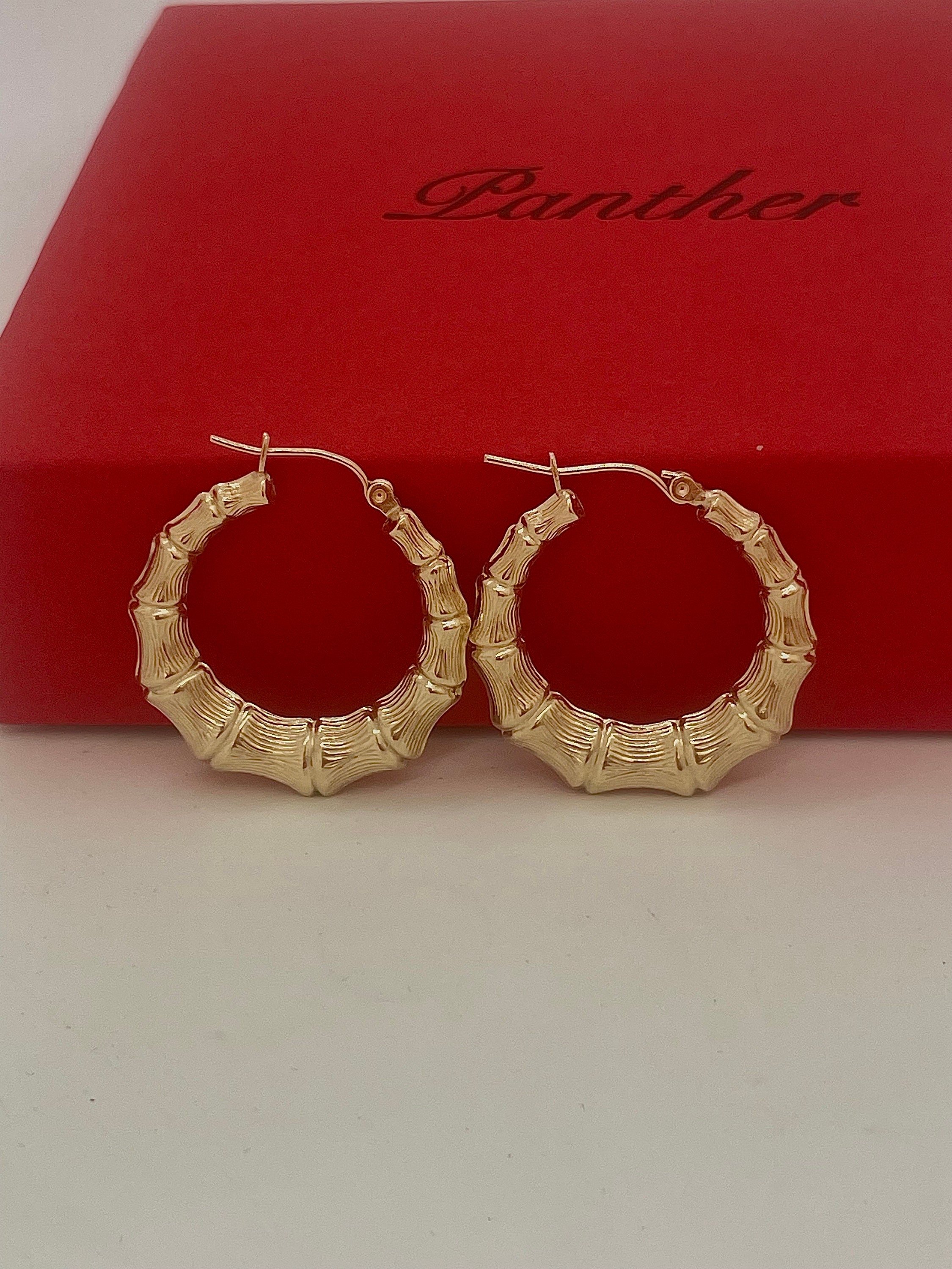 Real gold bamboo hoop earrings Clearance