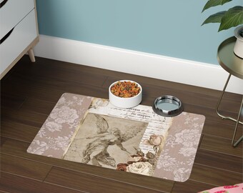 Vintage Angel Pet Food Mat, Floral Dog Cat Feeding Mat