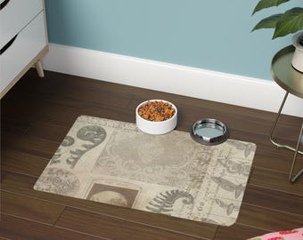 Vintage French Country Pet Food Mat, Dog Cat Bowl Mat, Kitchen Decor