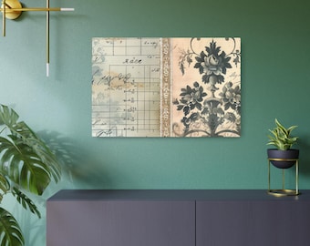Letrero metálico decorativo con motivos florales vintage / Decoración de pared con estampado de castillo francés antiguo | Decoración elegante y bonita
