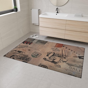 Vintage Garage Floor Mat, Durable Car Repair Mat, Retro Auto Service Decor, Heavy Duty Entrance Mat, Classic Car Mat
