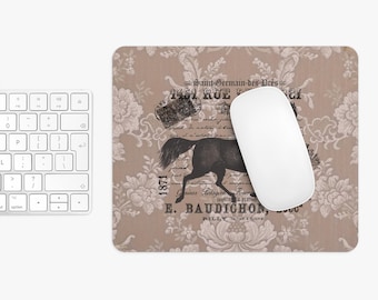 Horse Desk Mat, Elegant French Country Office Decor, Vintage Style Equestrian Workstation Accessory, Floral Round and Rectange Mouse Pad