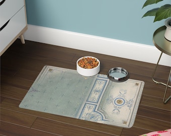 Vintage Style Pet Food Mat, French Country Kitchen Decor, Dog Cat Feeding Mat