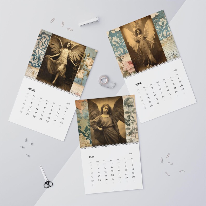 2026 Angel Wall Calendar, Vintage Christian Art, Spiritual Gift - Etsy