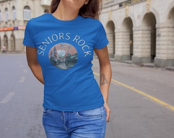 Rock-T-shirt senioren, zachte triblend slim-fit pasvorm