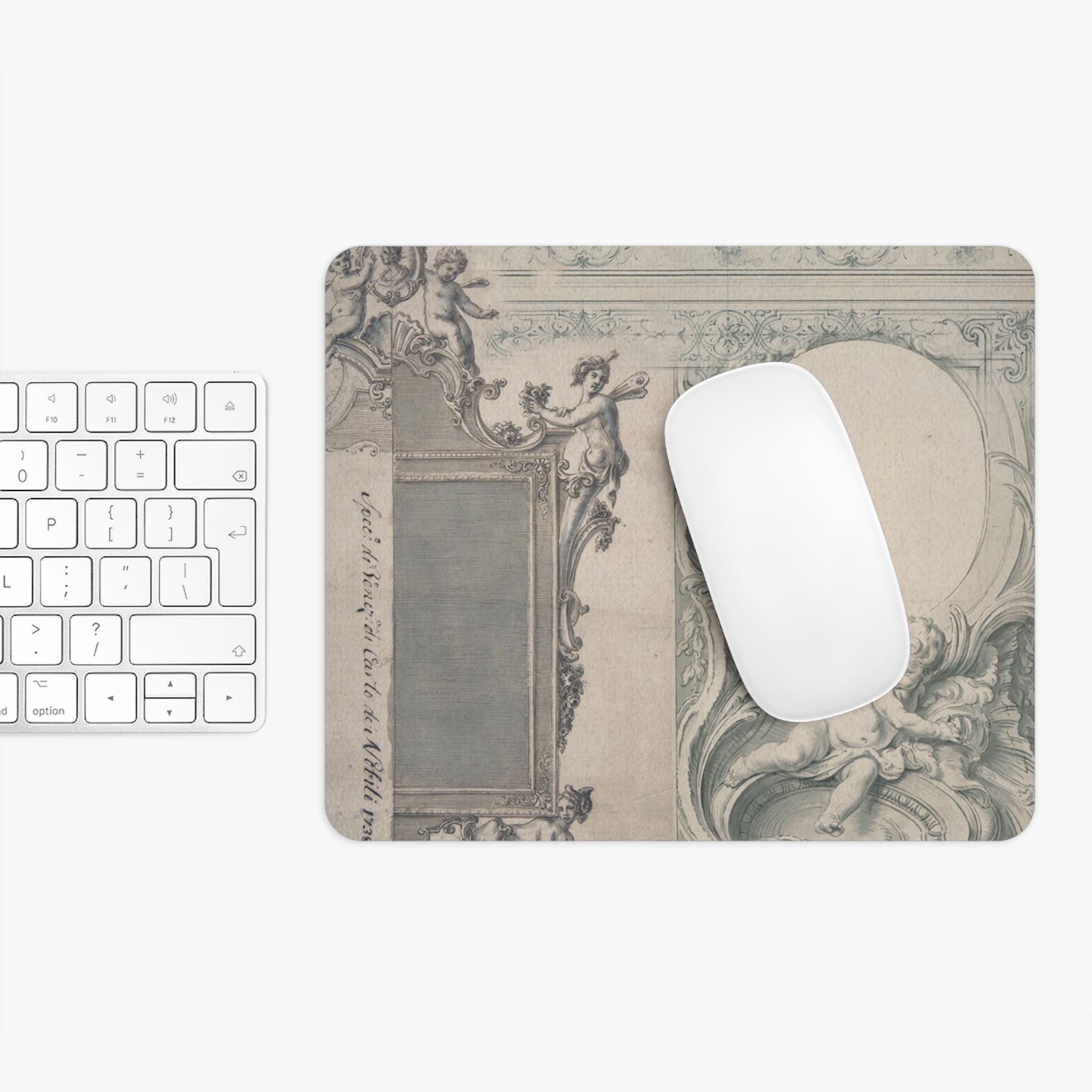 Mouse Pad with Religious Christian Angel Cherub, Elegant Desk Accessory, Angelic Catholic Greek Orthodox French Country Floral Laptop Decor