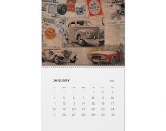 Wandkalender vintage auto 2026, cadeau autoliefhebber