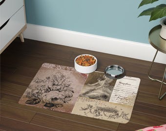 Vintage Floral Pet Food Mat, Non-Slip, Stylish Kitchen Decor