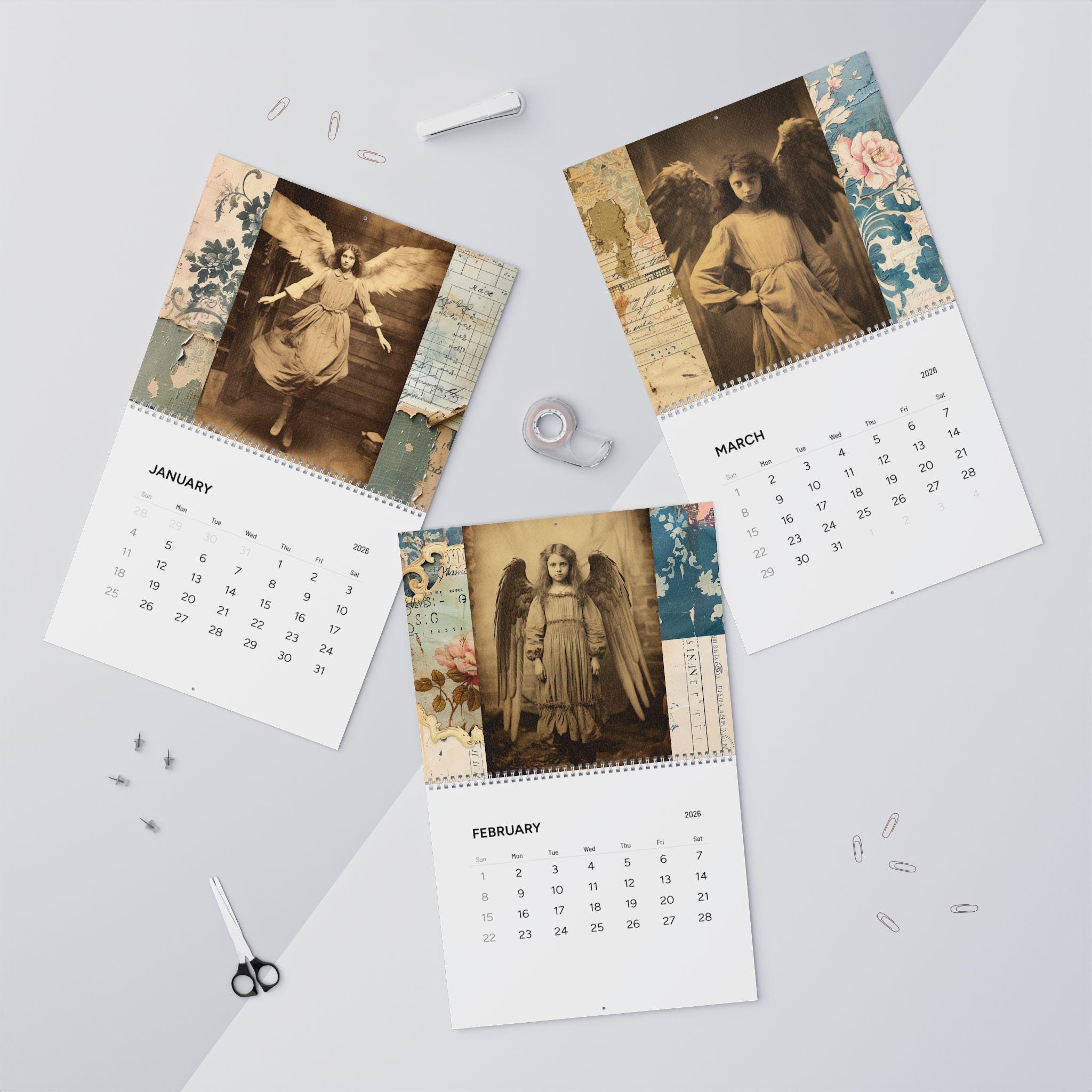2026 Angel Wall Calendar, Vintage Christian Art, Spiritual Gift - Etsy