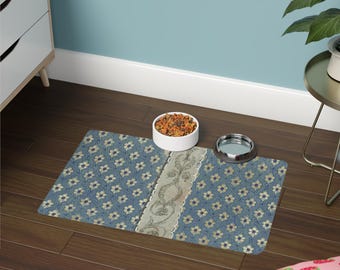 Vintage Floral Pet Food Mat, Non-Slip Dog Cat Feeding Mat