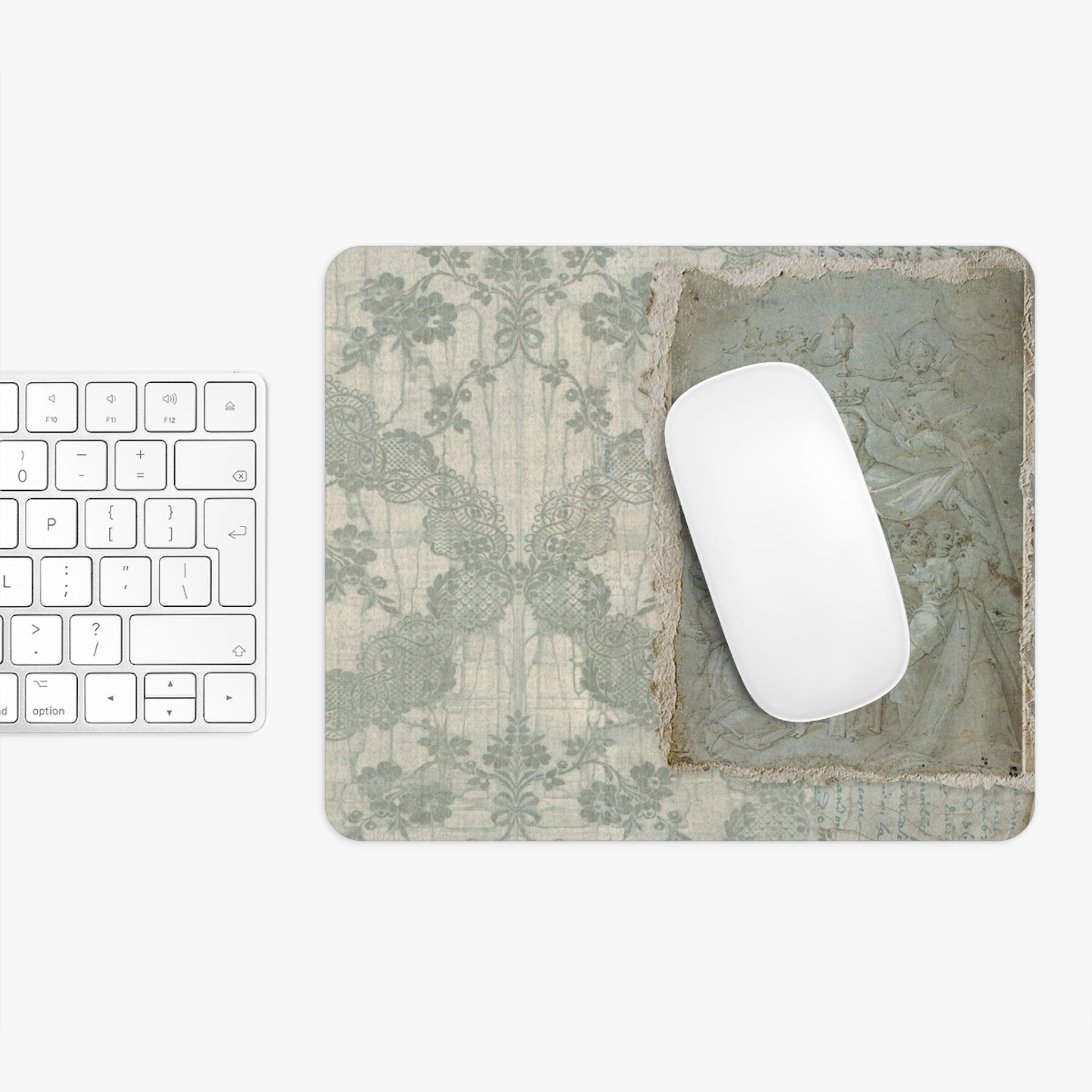 Mouse Pad with Christian Holy Mother of Jesus Madonna, Elegant Desk Accessory, Catholic Greek Orthodox French Country  Floral Laptop Decor