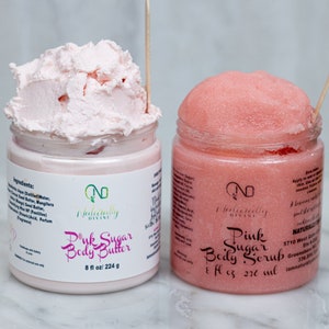 Pink Sugar Scent Body Pink Lotion Luxurious Whipped Body Butters Pink Body Cream Sugar Body Scrub Set Gifts For Women Exfoliating Scrub