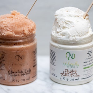Chocolate Body Cream Non Greasy Body Butter Black Owned Natural Whipped Body Butter Chocolate Body Scrub Sugar Body Scrub Set Sugar Scrub
