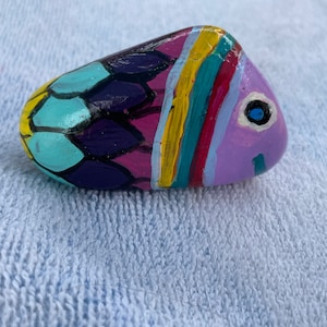 Rainbow Fish Painted Garden Rock - Etsy