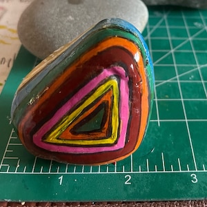 Colorful painted garden rock