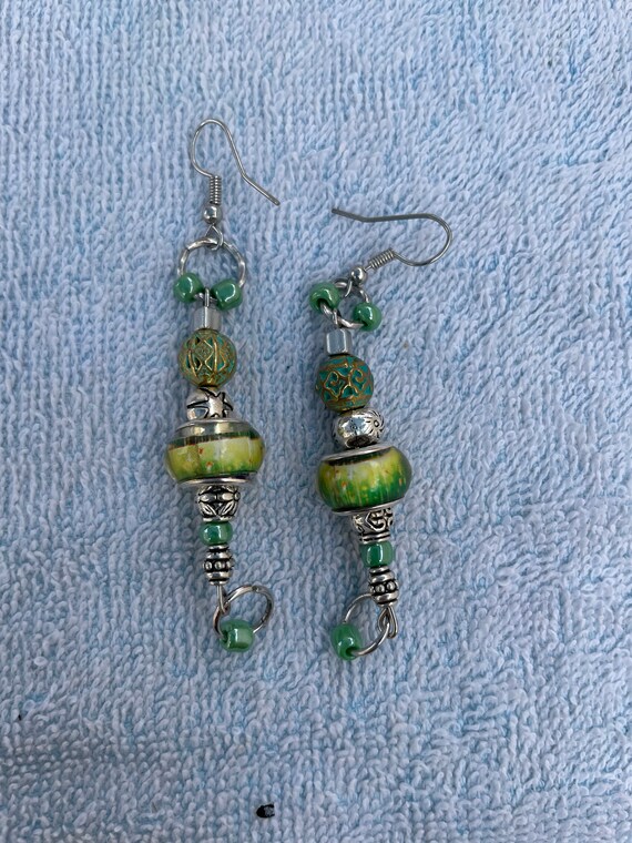 Boucles D'oreilles Verre Vert Argenté Sans Nickel BO43 - Neuf Sans Emballage