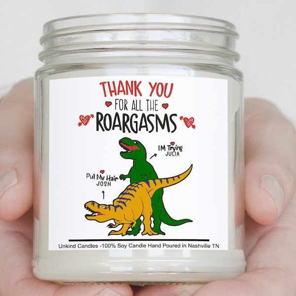 Funny Dinosaur Valentines Day Candle, "Roargasms" Gift