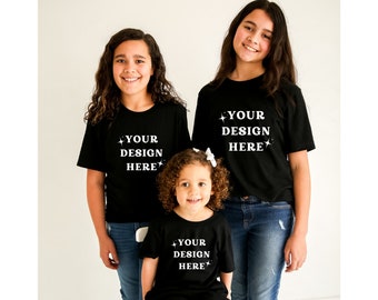 Sibling Black T-Shirt Mockup Models | Toddler Boy Girl Brother Sister TShirt Mock up | Childs Shirt | Kids Friends Tee Mockup Bella Canvas