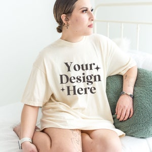 Comfort Colors C1717 Ivory Shirt Mockup - Oversized Mockup - Ivory Shirt - Ivory Comfort Color Shirt Mockup - Model Mock up - Pyjama Shirt