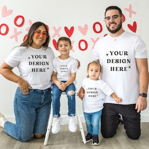 five 5 white t-shirts mock up / group tshirts mockup / family tshirts mockup / Valentines Day Mockup / Bella Canvas 3001 t-shirt mockup