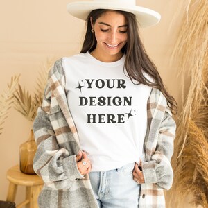 Boho Shirt Mockup| Bella Canvas 3001 Mockup| White T-shirt Mockup| Hanging Shirt Mockup| Cute Shirt Mockups| Model Mockup Shirt - Fall Mock
