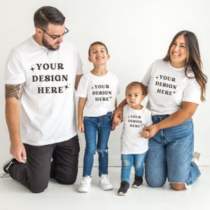 Family T-shirts mockup / 5 white tshirt Mockup Photo, / Mock-up photo of family t-shirts / sibling family t-shirts mockup / 3001T / 100B