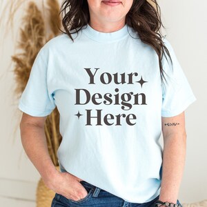 Comfort Colors C1717 Chambray Shirt Mockup - Oversized Mockup - Chambray Shirt - Comfort Color Shirt Mock - Model Mock up - Spring Mockup