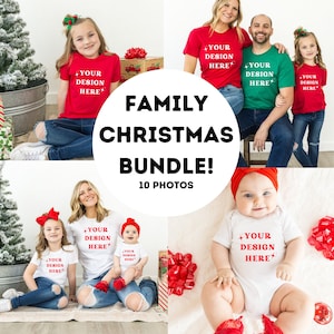 Mockup Bundle, Christmas mockup 3001 mockup multiple Family Bella Canvas 3001 Mock Up bella canvas group xmas white / heather Kelly/ Red
