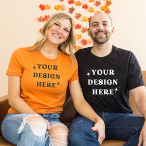 Halloween Burnt Orange and Black Bella Canvas 3001 Mockup, Unisex T-shirt Mock Up, T-Shirt Mockup, Flat Lay T-shirt Mock up, Tshirt Mockup