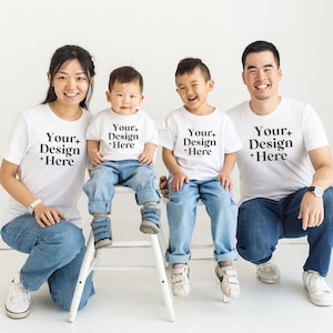 family mockup group tshirts mockup multiple white tshirts mockup white mockup Bella Canvas 3001 tshirt mockup diverse mockup Asian mockup