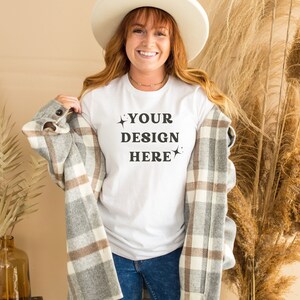 Boho Shirt Mockup| Bella Canvas 3001 Mockup| White T-shirt Mockup| Hanging Shirt Mockup| Cute Shirt Mockups| Model Mockup Shirt - Fall Mock