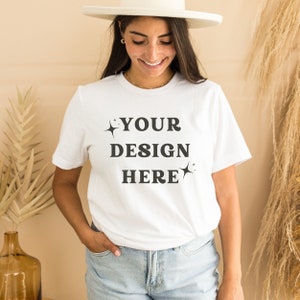 Boho Shirt Mockup| Bella Canvas 3001 Mockup| White T-shirt Mockup| Hanging Shirt Mockup| Cute Shirt Mockups| Model Mockup Shirt
