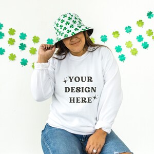 Gildan 18000 Mockup | St. Patrick&#39;s Day mockup | white sweatshirt mockup | Gildan 18000 white | St. Patty&#39;s Day Mockup | White sweatshirt