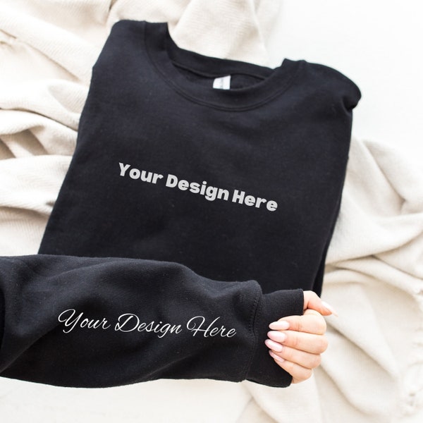 Sleeve Mockup Black Gildan 18000 Crewneck Mockup Black Sweatshirt Mockup Sleeve Mockup POD Mockup Cuff Mockup Wrist Mockup