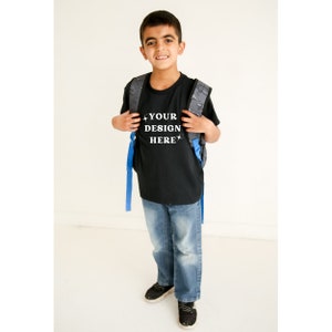 Kids T-Shirt Mockup | Back to School | Boho Model | Childs Black Shirt Mock up | Toddler Graphic T-Shirt | Bella Canvas | Outdoor Mockup