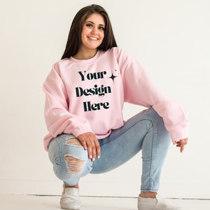 Gildan 18000 Mockup | Gildan Light Pink Sweatshirt Mockup | Sweatshirt Model Mockup | Gildan Light Pink | Simple Mockup | Mountain Mocks