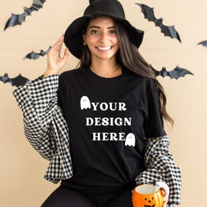 Bella Canvas 3001 Tshirt Mockup- Bella Canvas Shirt- 3001 Mock- Black Shirt Mockup - Fall Mockup - Halloween Mockup - Mockup