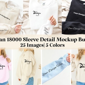 Gildan 18000 Sweatshirt Mockup Bundle Wrist Mockup Cuff Mockup Left Sleeve Mockup Gildan White Sweatshirt G180 Mockup Model Mockup Detail