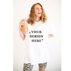 Oversized shirt mockup | Bella Canvas 3001 Mockup | Coffee Shirt Mockup | Tshirt Mockup | White Shirt Mockup | Model Mockup | Coffee Lover