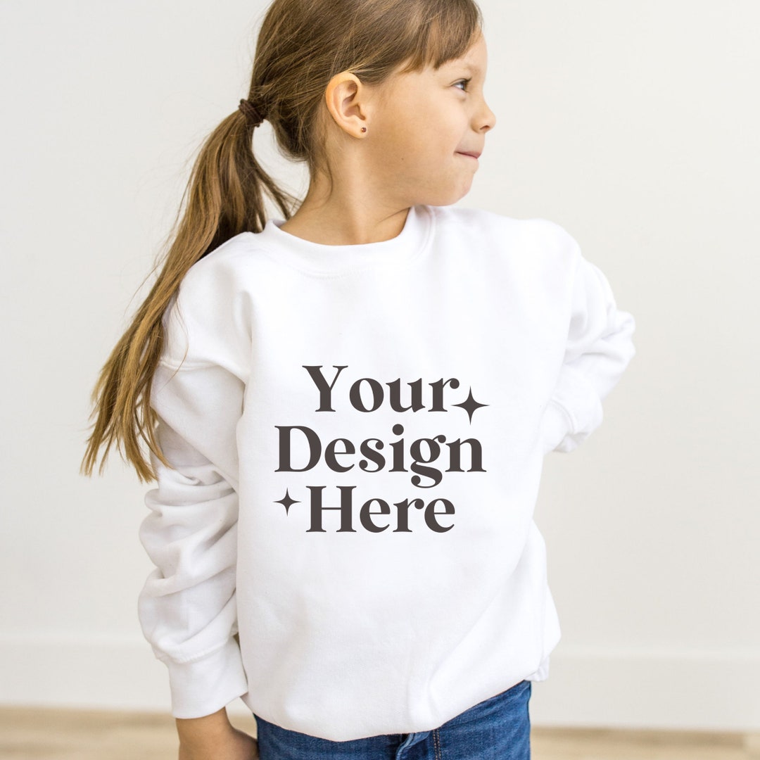 Kids White Sweatshirt Mockup Gildan 18000b White Mockup Kids Sweater