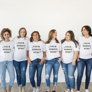 five 5 white t-shirts mock up / group tshirts mockup / multiple white tshirts mockup / white tees mockup / Bella Canvas 3001 t-shirt mockup