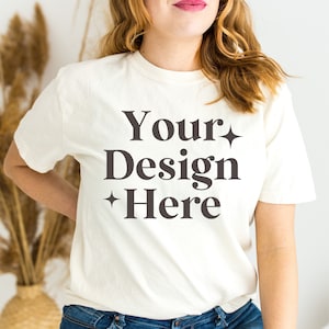 Comfort Colors C1717 Ivory Shirt Mockup - Oversized Mockup - Ivory Shirt - Ivory Comfort Color Shirt Mock - Model Mock up - pajama shirt moc