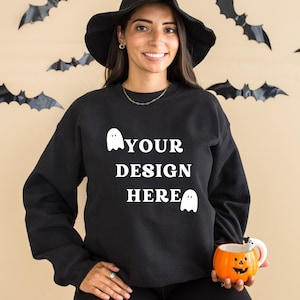 Gildan 18000 Sweatshirt Mockup - Black Color - Heavy Blend Sweatshirt - Model Mockup - Fall Mockup - Halloween Mockup