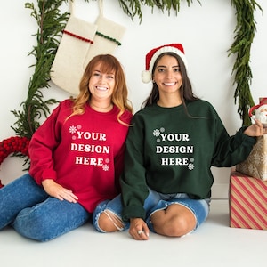 Gildan 18000 Sweatshirt Mockup - Group Mockup - Red and Green Sweatshirt Mockup - Heavy Blend Sweatshirt - Red Mockup - Christmas Mockup