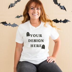 Bella Canvas 3001 Tshirt Mockup- Bella Canvas Shirt- White Shirt Mockup - Spooky Mockup - Fall Mockup - Halloween Mockup