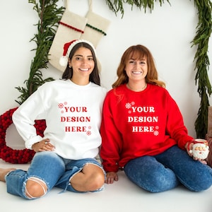 Gildan 18000 Sweatshirt Mockup - Group Mockup - Red and White Sweatshirt Mockup - Heavy Blend Sweatshirt - Red Mockup - Christmas Mockup