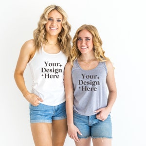 Heather Gray and White Next Level 1533 Mockup Double Shirt Mockup Gray Tank top Bridal Tank top Mockup Friend tank mock Bride Bridesmaid