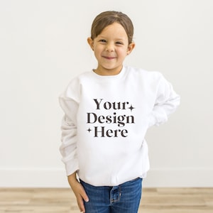 Kids White Sweatshirt Mockup Gildan 18000b White Mockup Kids Sweater Mockup Toddler Model Mockup G185B White Sweatshirt Mockup