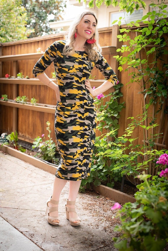 camouflage midi dress Boudicca Summer Neon Lime Camouflage Midi Dress -Inclusive Plus Size up to  UK 26 / US 22